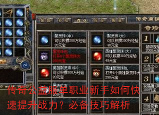 传奇公益服单职业新手如何快速提升战力?必备技巧解析 传奇公益服单职业新手如何快速提升战力?必备技巧解析